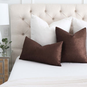 Schumacher Glimmer Bronze Dark Brown Designer Throw Pillow Cover on Bed