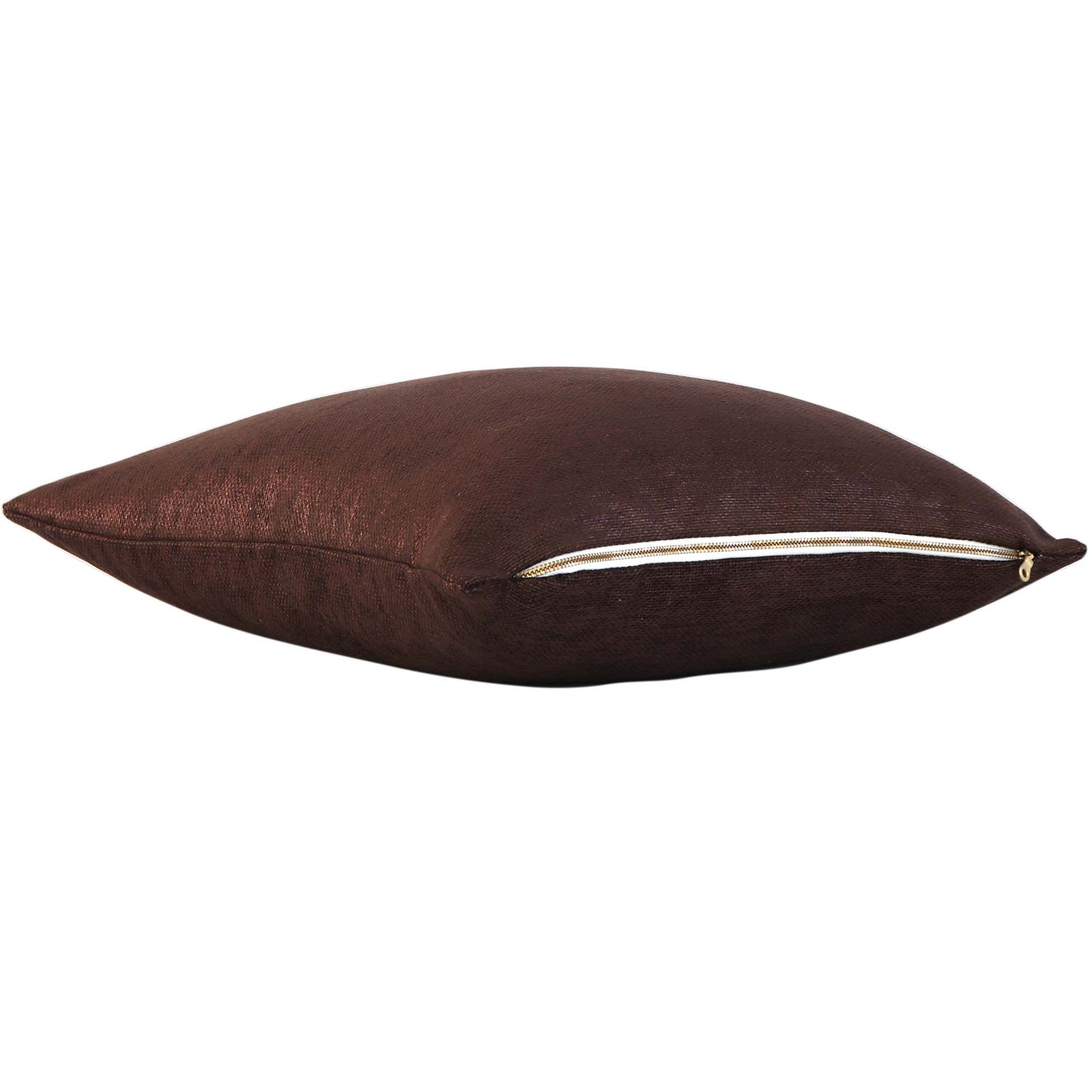 Schumacher Glimmer Bronze Dark Brown Designer Throw Pillow Cover with Exposed Brass Gold YKK Zipper