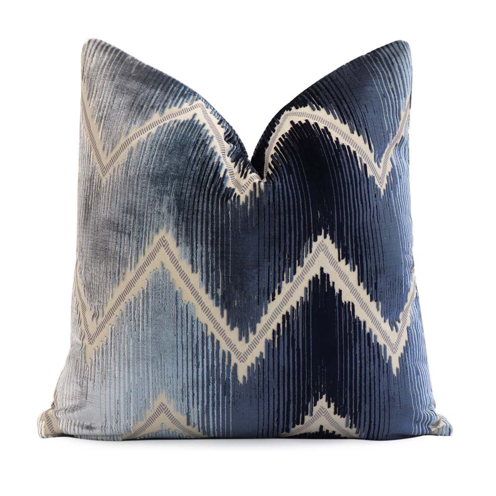 Schumacher Shock Wave Velvet Midnight Blue Designer Throw Pillow