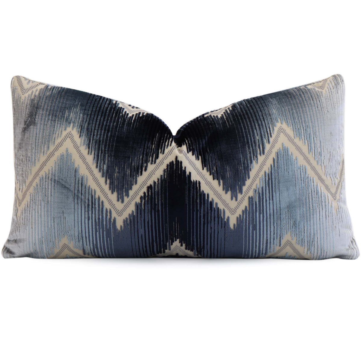 Schumacher Shock Wave Velvet Midnight Blue Designer Lumbar Throw Pillow