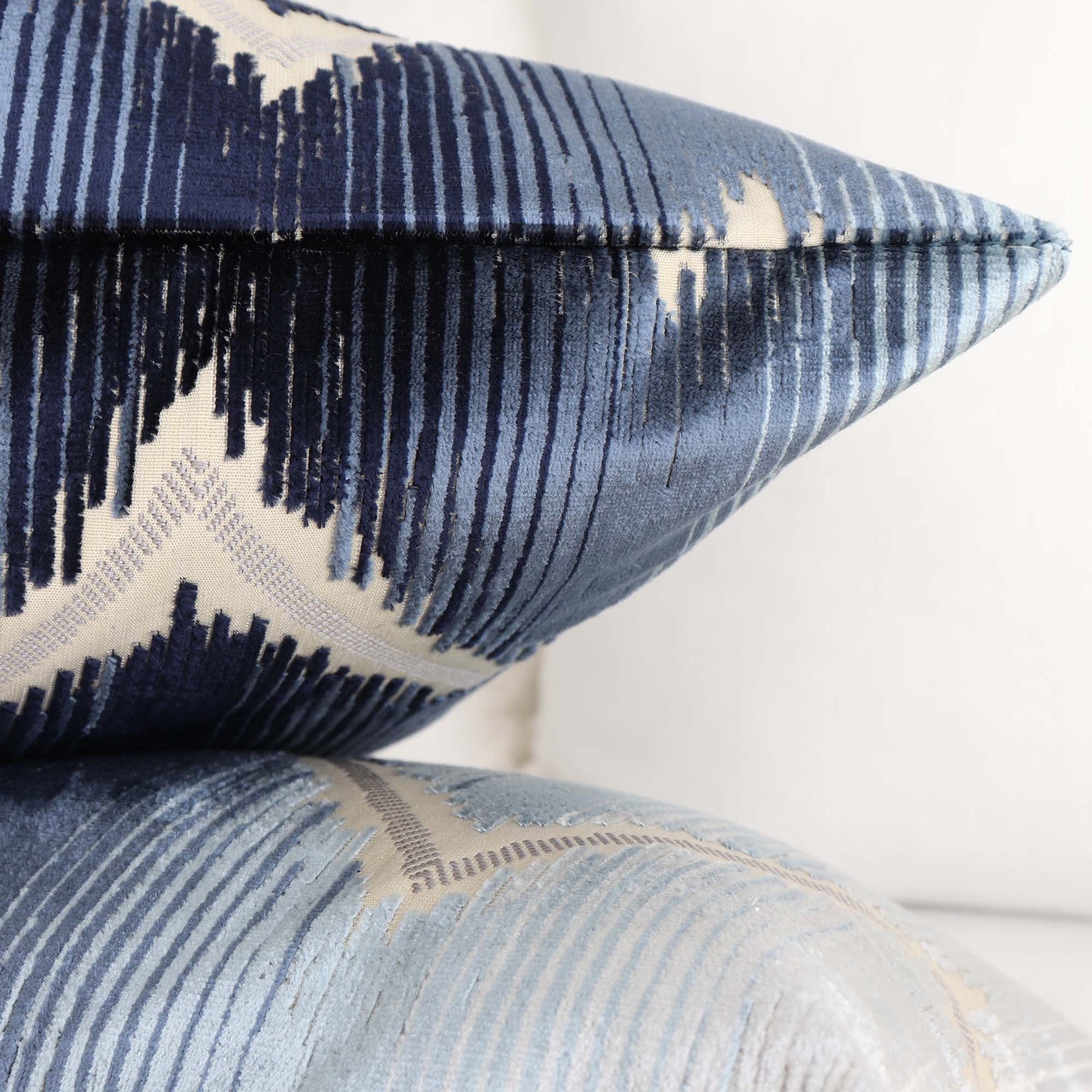 Schumacher Shock Wave Velvet Midnight Blue Designer Throw Pillow close up