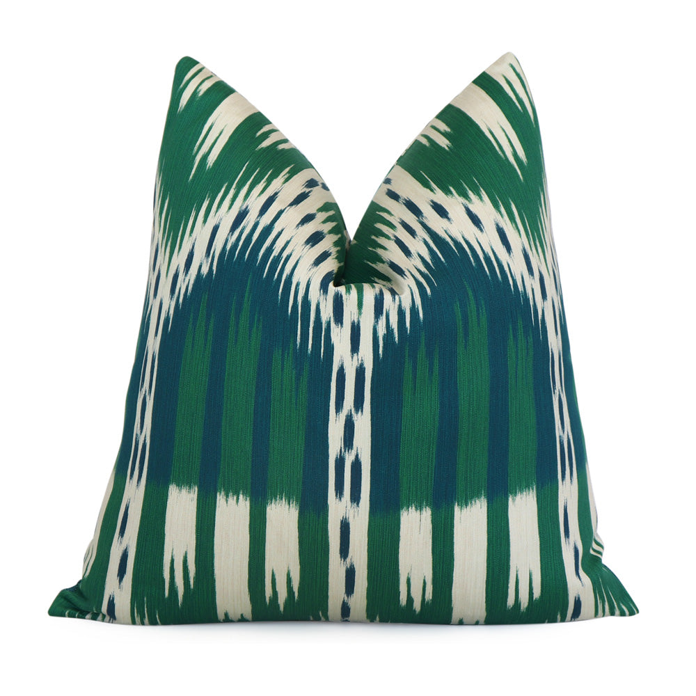 Schumacher Bukhara Ikat Emerald Peacock Designer Pillow Cover