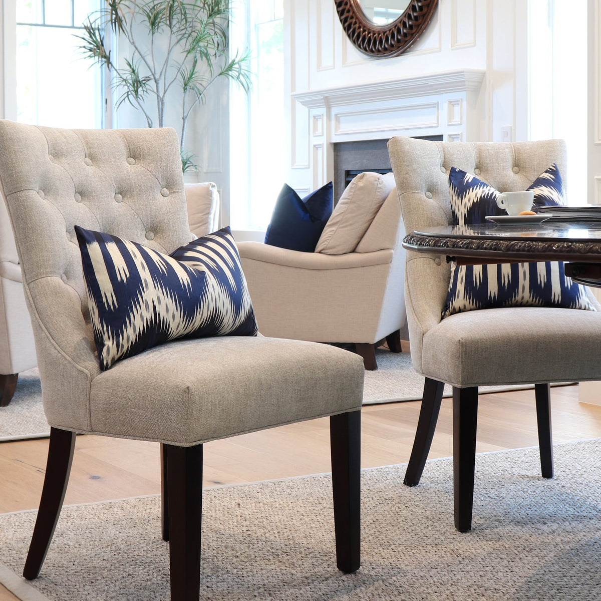 Schumacher Bukhara Ikat Indigo Throw Pillow Covers