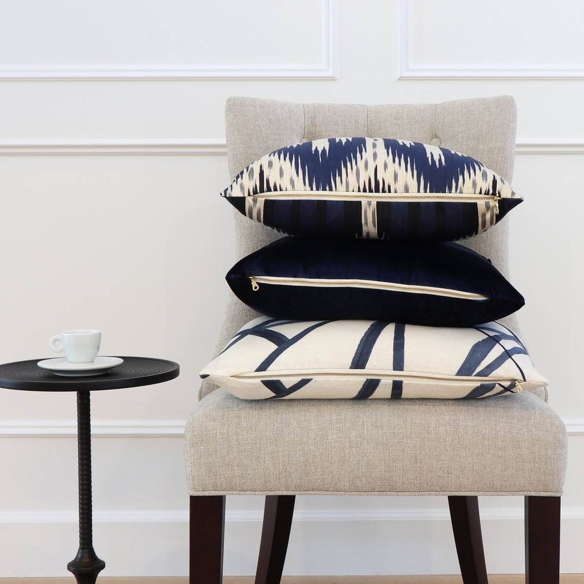 Schumacher Bukhara Ikat Indigo Throw Pillow Cover with Matching Pillows