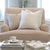 Schumacher Deconstructed Stripe Greige Throw Pillow Cover on Accent Chair