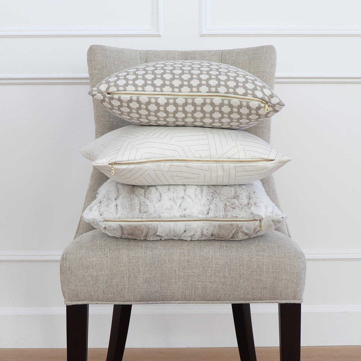 Schumacher Deconstructed Stripe Greige Throw Pillow Cover with Matching Pillows