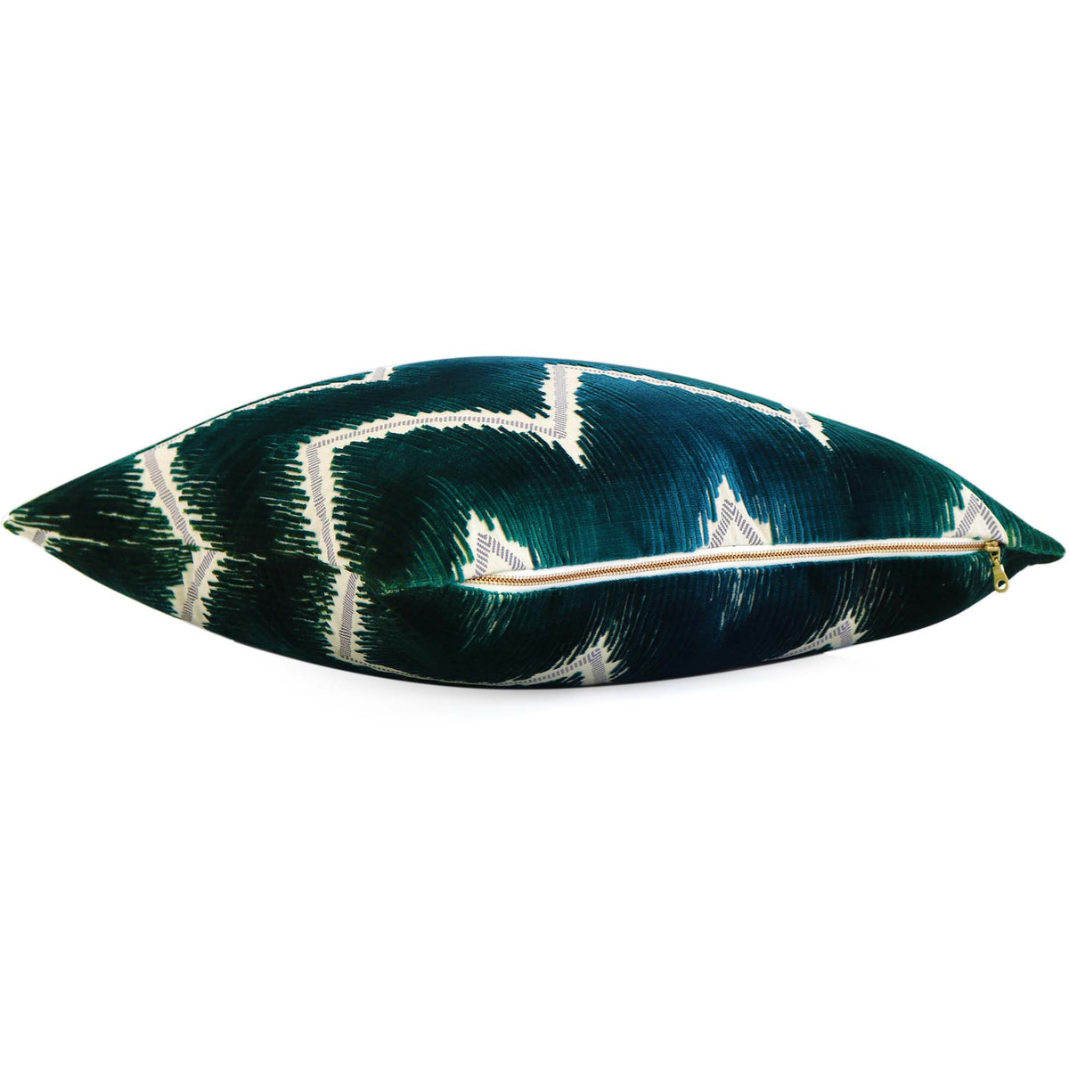 Schumacher Shock Wave Velvet Peacock Designer Throw Pillow Cover with Exposed Gold Zipper