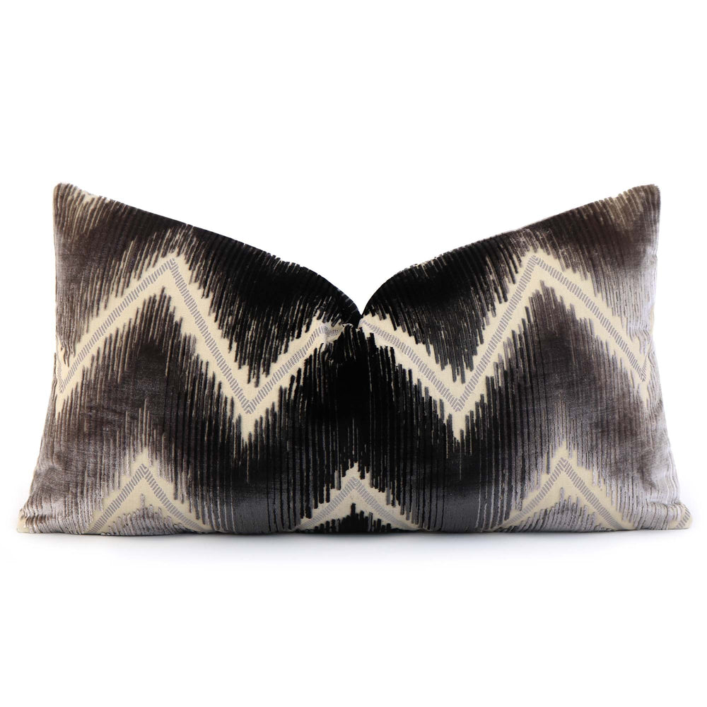 Silk Velvet Schumacher Shock Wave Platinum Black Throw Pillow Chloe
