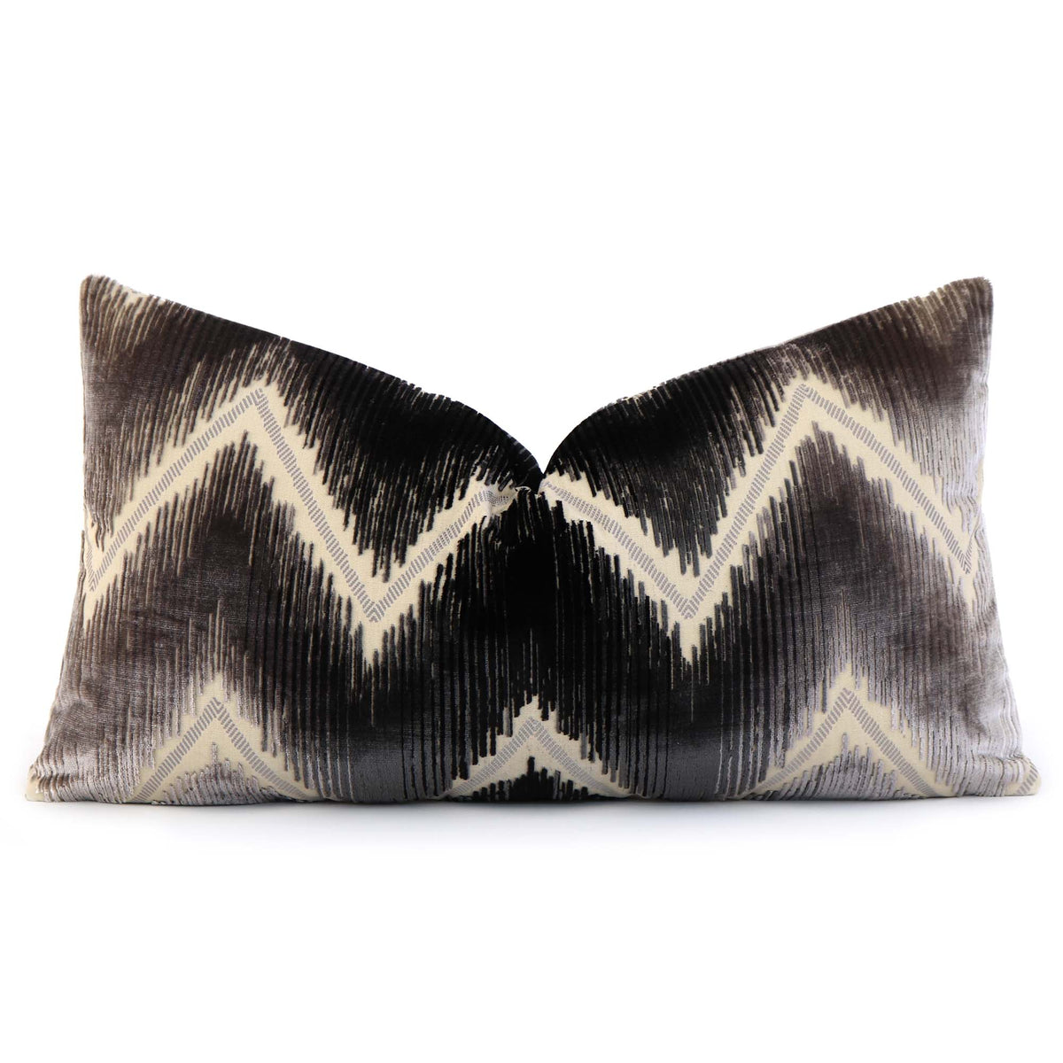 Schumacher Shock Wave Velvet Platinum Black Designer Lumbar Throw Pillow Cover