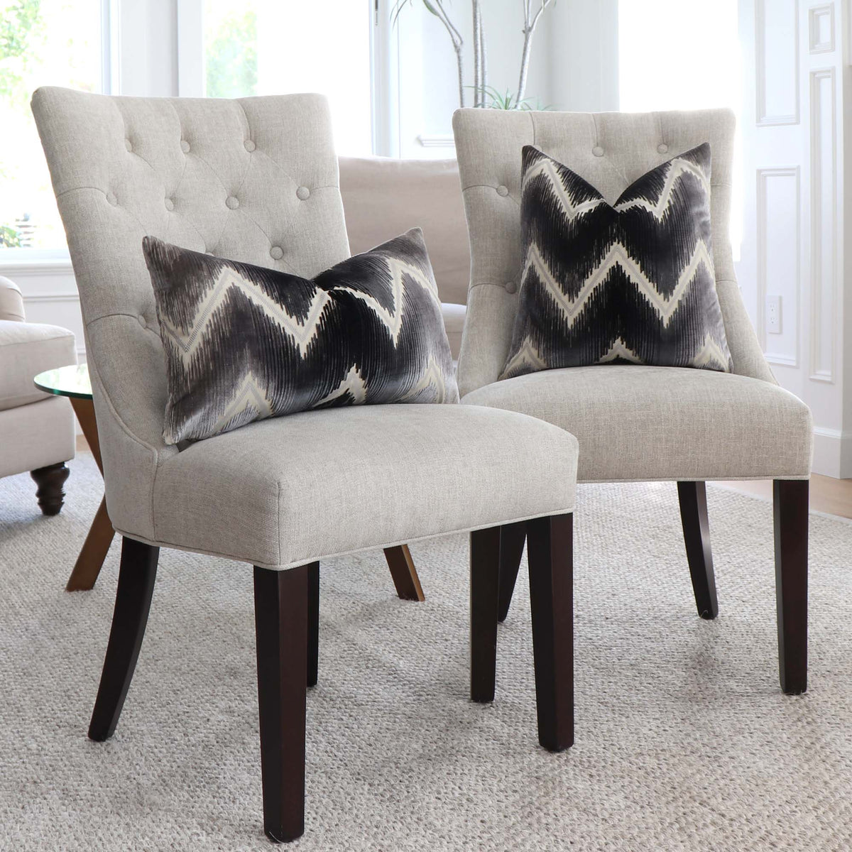 Schumacher Shock Wave Velvet Platinum Black Designer Throw Pillow Cover in Home Living Room