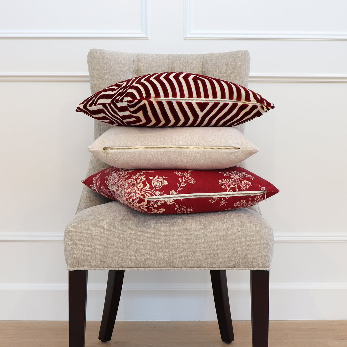 Schumacher Vanderbilt Garnet Velvet Designer Pillow Cover with Matching Pillows