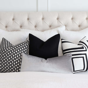 Tay Solid Black Linen Throw Pillow Cover on King Bed