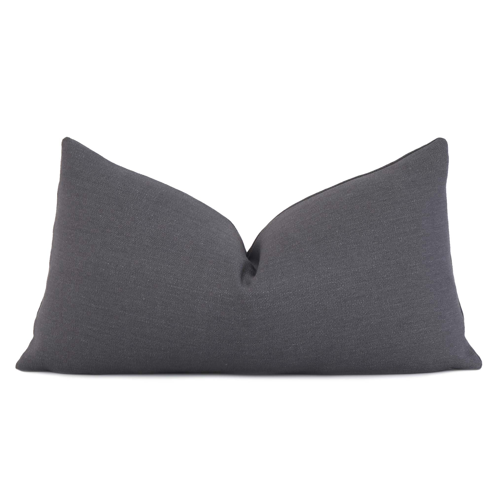 Tay Gray Solid Color Linen Designer Lumbar Throw Pillow Cover