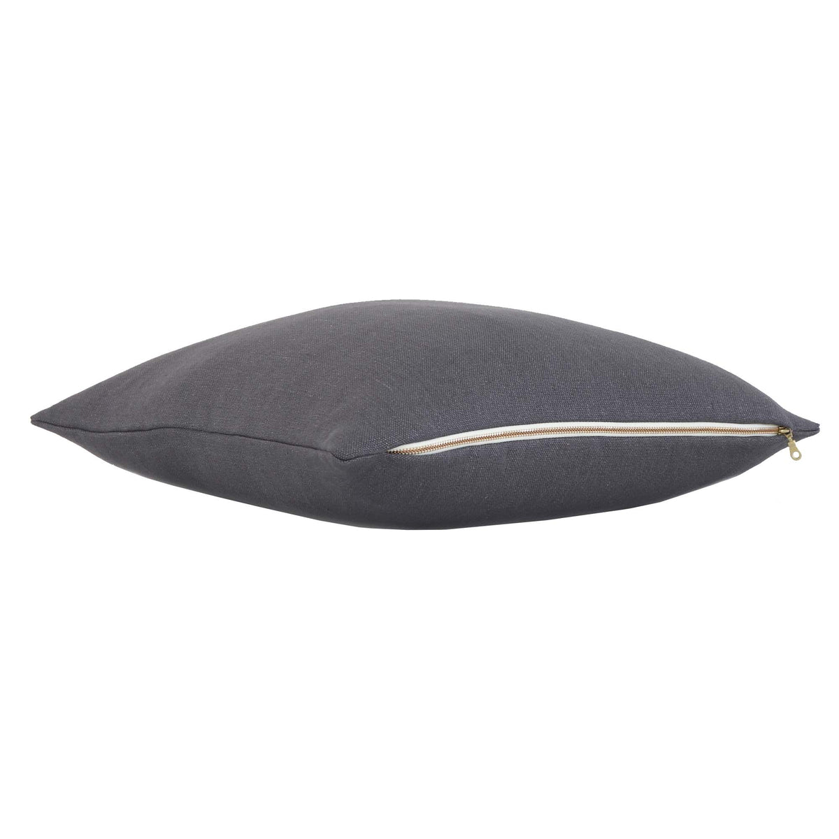 Tay Gray Solid Color Linen Designer Throw Pillow Cover with Gold Zipper