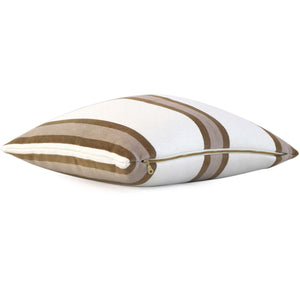 Thibaut Abito Camel Tan Stripe Designer Luxury Throw Pillow Cover with Exposed Brass Gold Zipper