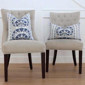 Thibaut Anna French Cairo Floral Blue Designer Luxury Throw Pillow Cover on Dining Side Chairs