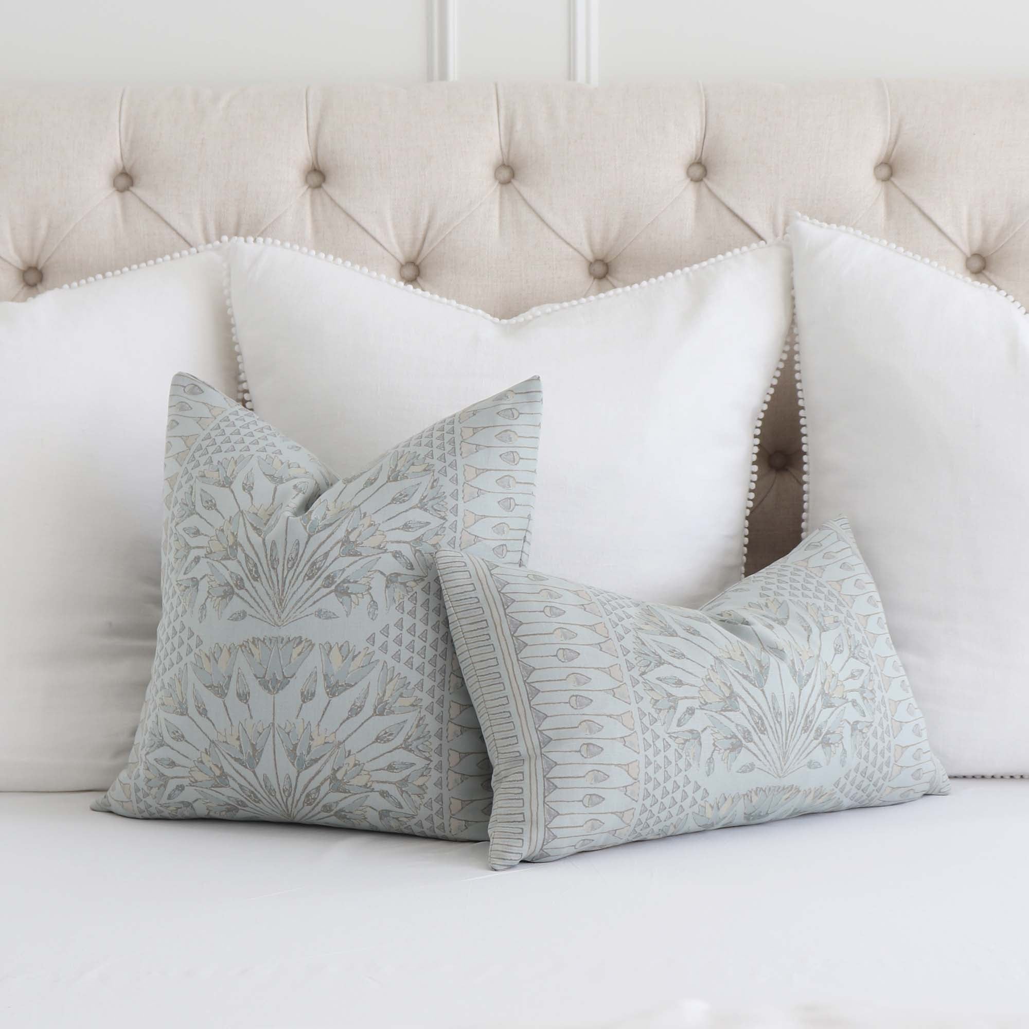 Thibaut Anna French Cairo Floral Spa Blue Designer Luxury Throw Pillow Cover with Euro White Linen Shams
