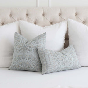 Thibaut Anna French Cairo Floral Spa Blue Designer Luxury Throw Pillow Cover with Euro White Linen Shams