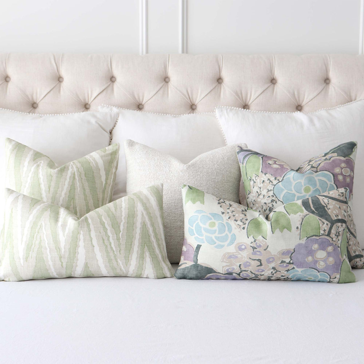 Thibaut Anna French Highland Peak Green Printed Chevron Linen Decorative Throw Pillow Cover with Coordinating Throw Pillows