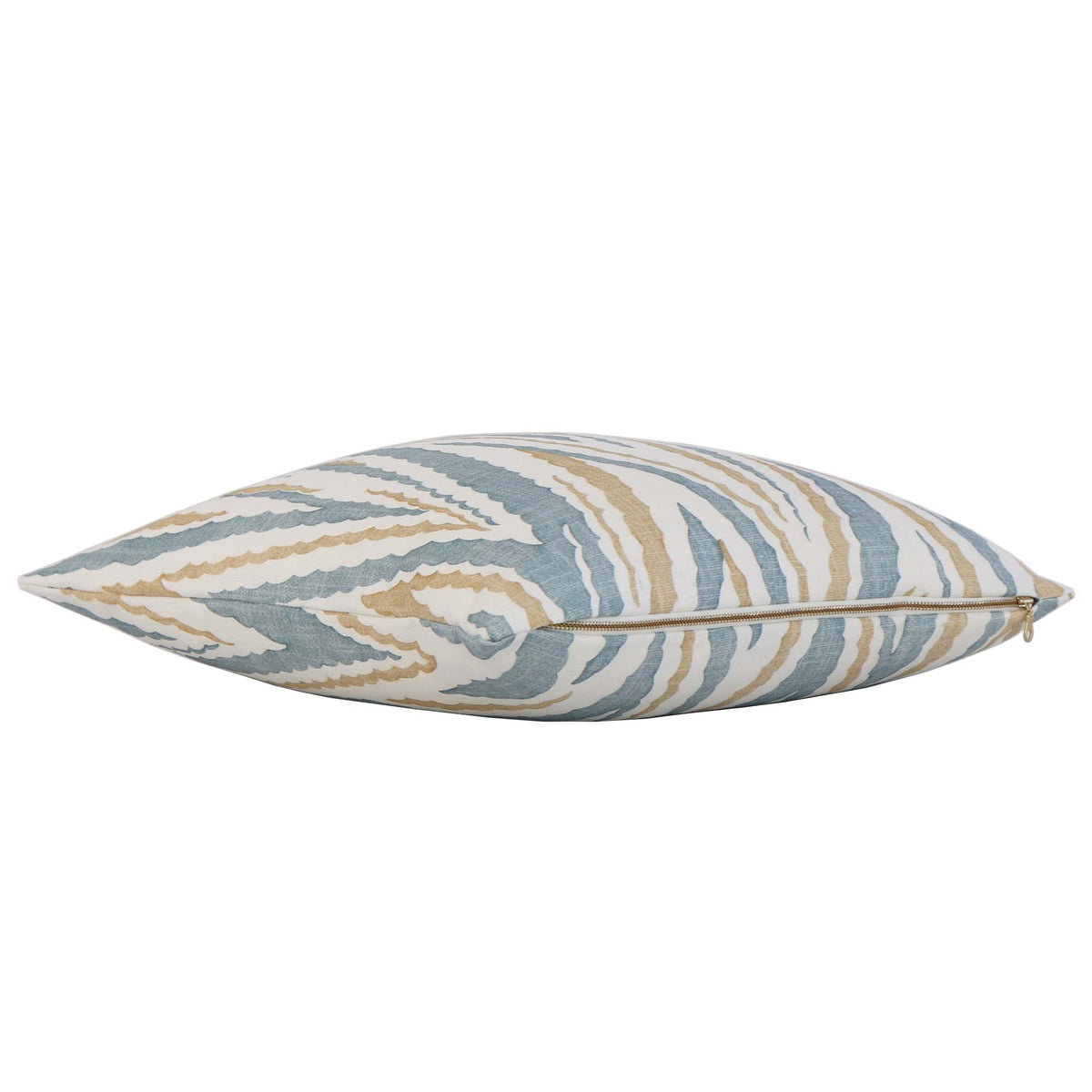 Thibaut Anna French Highland Peak Turquoise Chevron Printed Linen Designer Decorative Throw Pillow Cover with Exposed Brass Gold Zipper