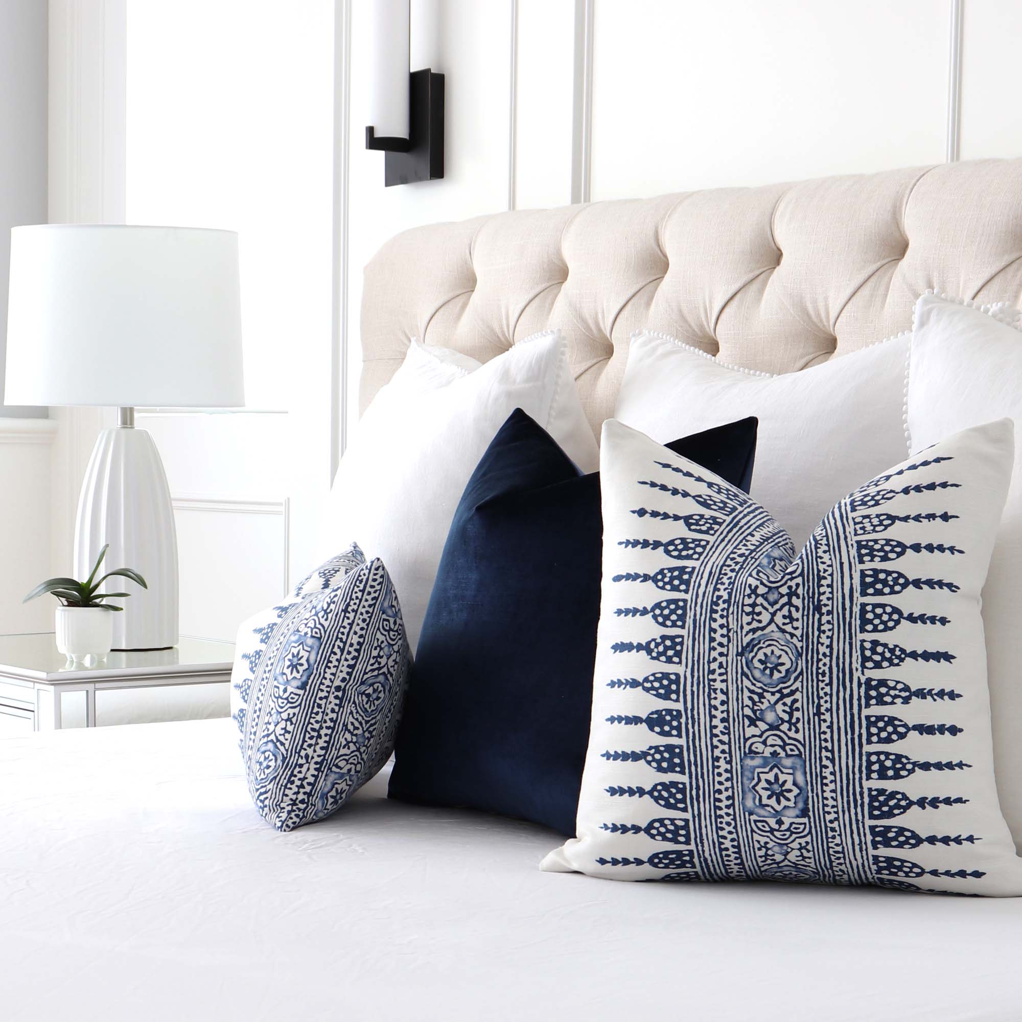 Thibaut Anna French Javanese Stripe Navy Blue Designer Luxury Decorative Throw Pillow Cover