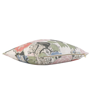 Thibaut Anna French Laura Floral Blush and Green Linen Designer Throw Pillow Cover with Exposed Brass Zipper