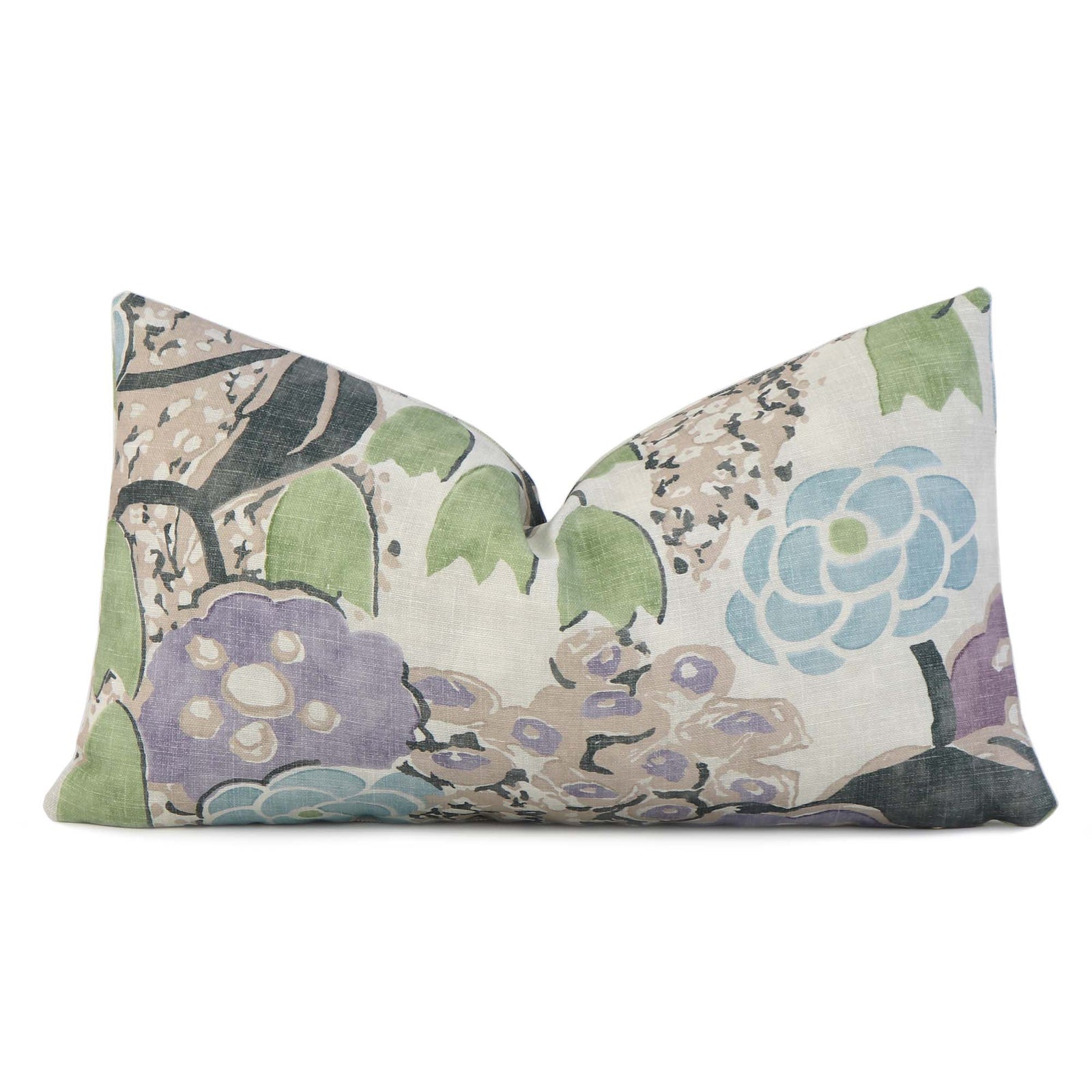 Thibaut Anna French Laura Lavender Purple and Green Floral Linen Designer Decorative Lumbar Throw Pillow Cover