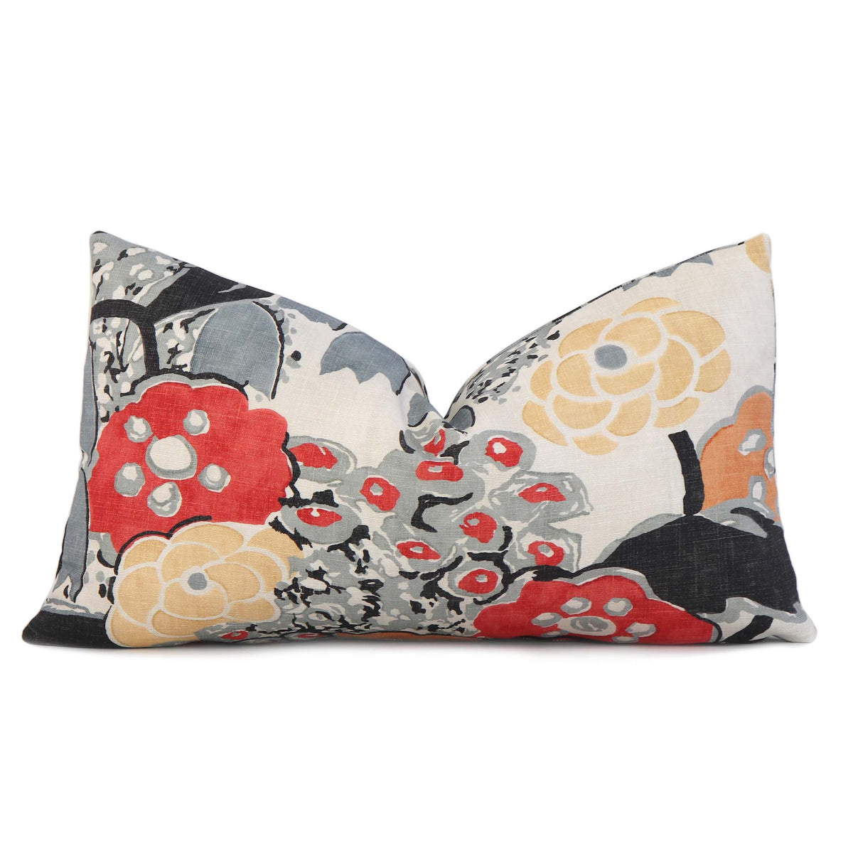 Thibaut Anna French Laura Coral Orange Black Floral Linen Designer Decorative Lumbar Throw Pillow Cover