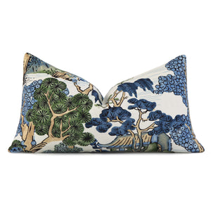 Thibaut Asian Scenic Blue and Green Chinoiserie Designer Luxury Decorative Lumbar Throw Pillow Cover