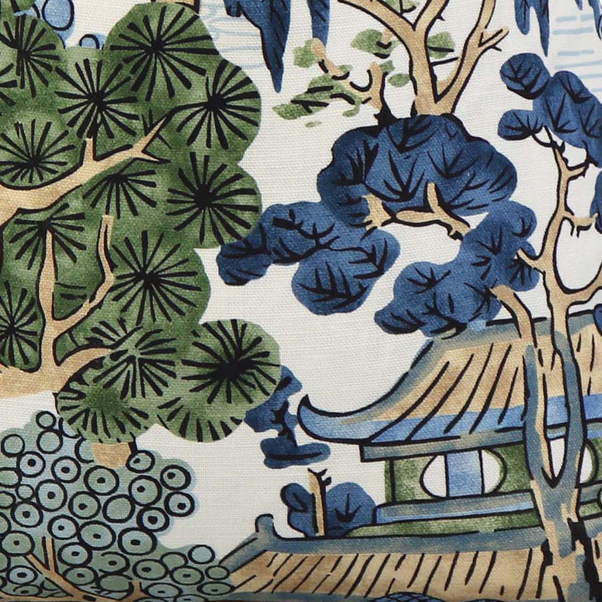 Asian Scenic Blue and Green / 4x4 inch Fabric Swatch