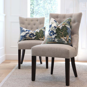 Thibaut Asian Scenic Blue and Green Chinoiserie Designer Luxury Decorative Throw Pillow Cover on Chairs in Living Room