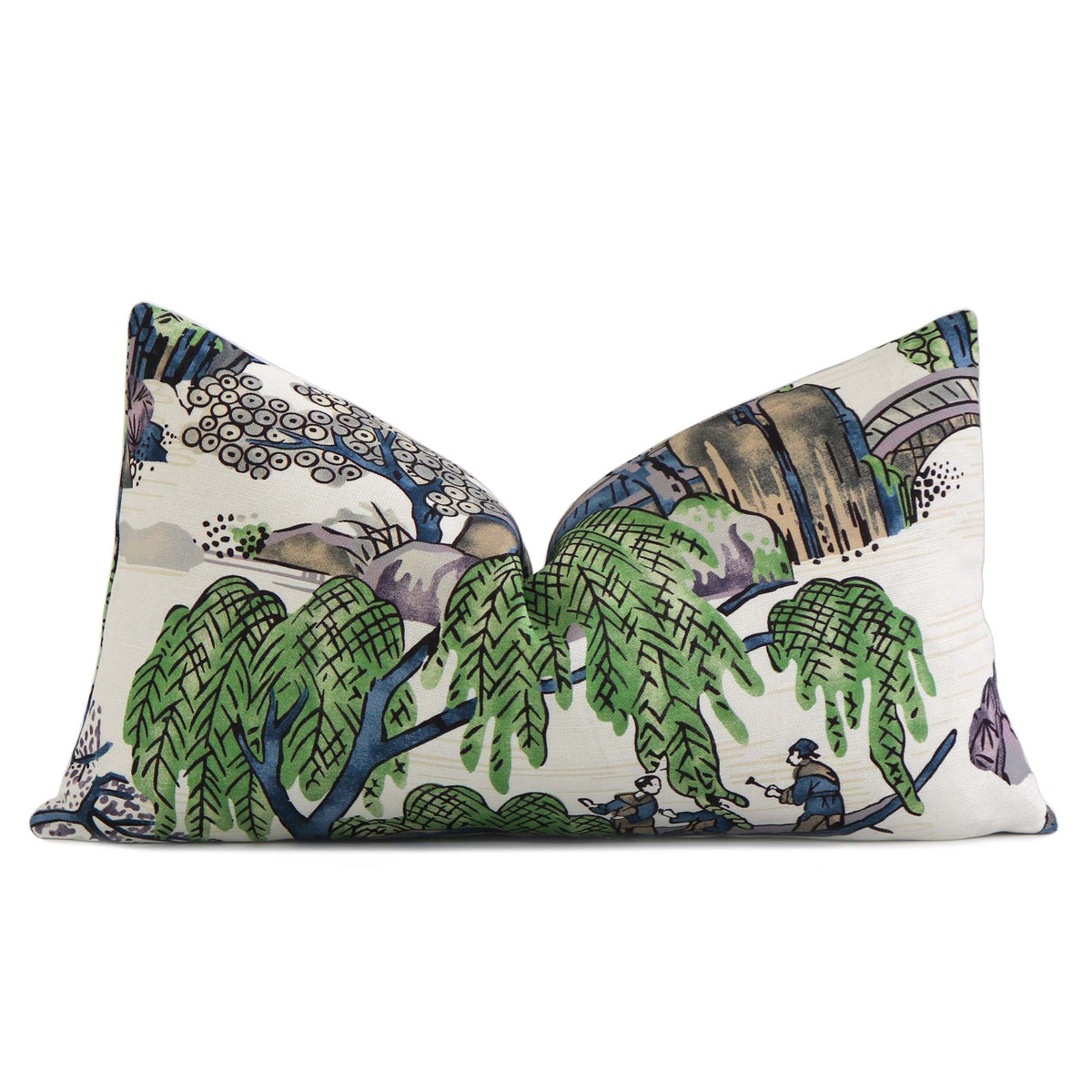 Thibaut Asian Scenic Chinoiserie Purple and Blue Designer Luxury Decorative Lumbar Throw Pillow Cover