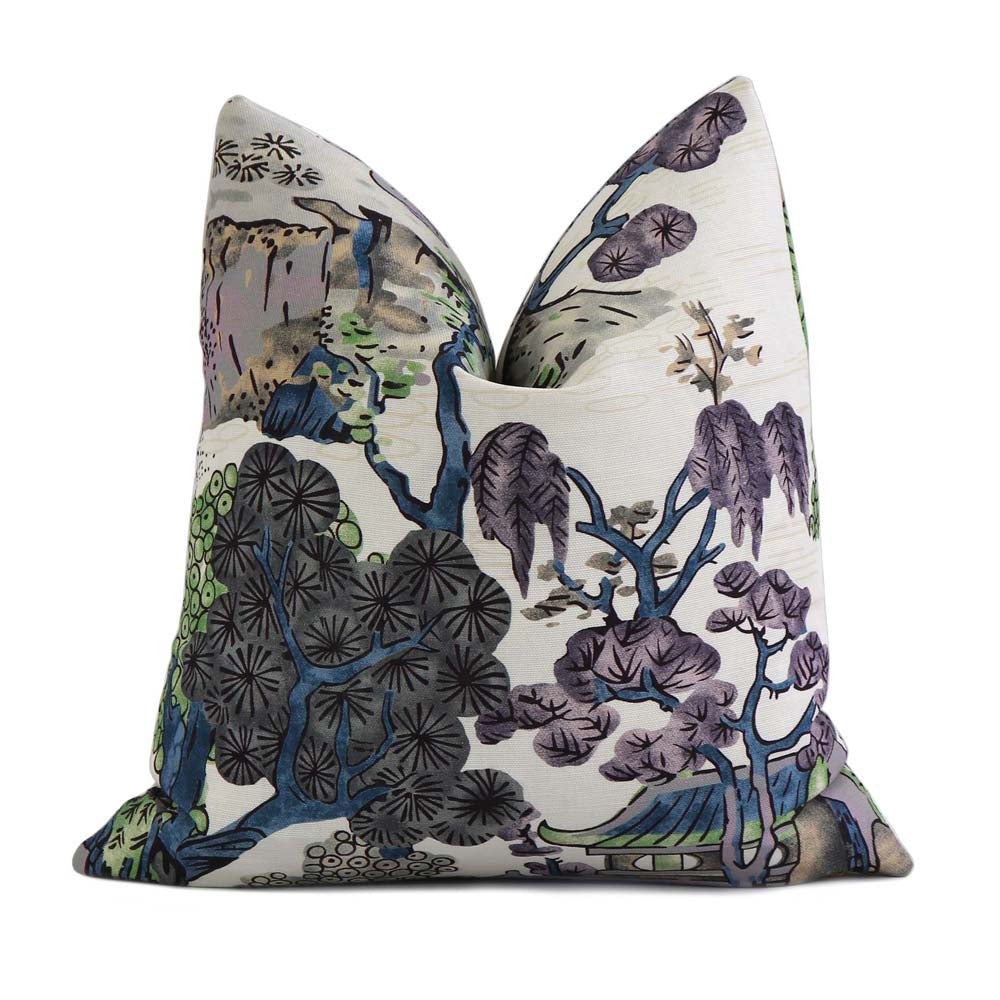 Thibaut Asian Scenic Chinoiserie Purple and Blue Designer Luxury Decorative Throw Pillow Cover