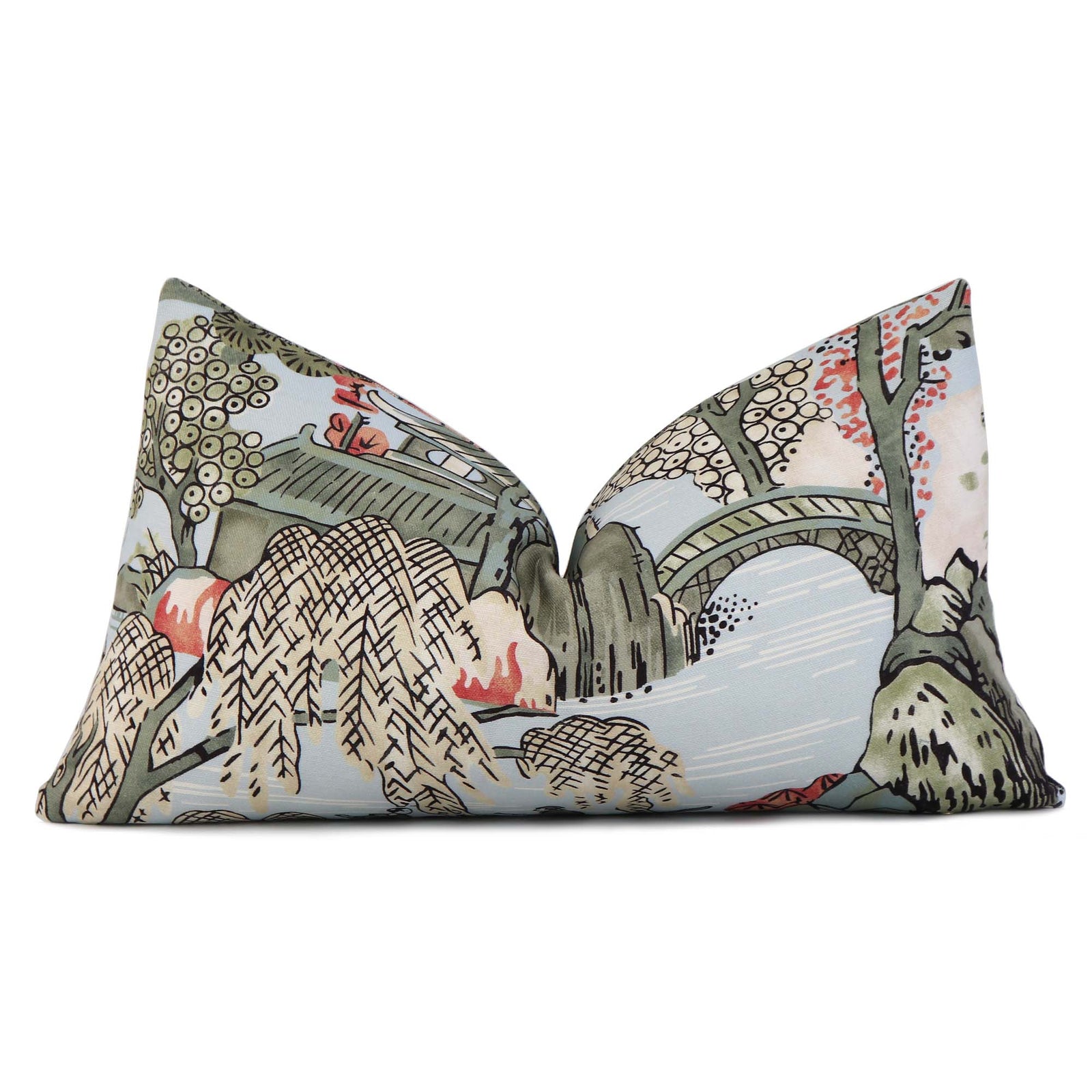 Thibaut Asian Scenic Robin's Egg Chinoiserie Designer Luxury Decorative Lumbar Throw Pillow Cover