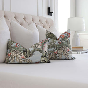 Thibaut Asian Scenic Robin's Egg Chinoiserie Designer Luxury Decorative Throw Pillow Cover in Bedroom