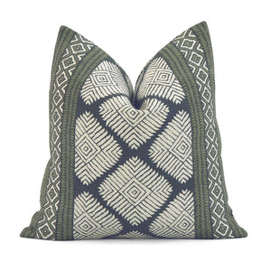 Thibaut Austin Bluestone and Green Ikat Block Print Designer Luxury Decorative Throw Pillow Cover