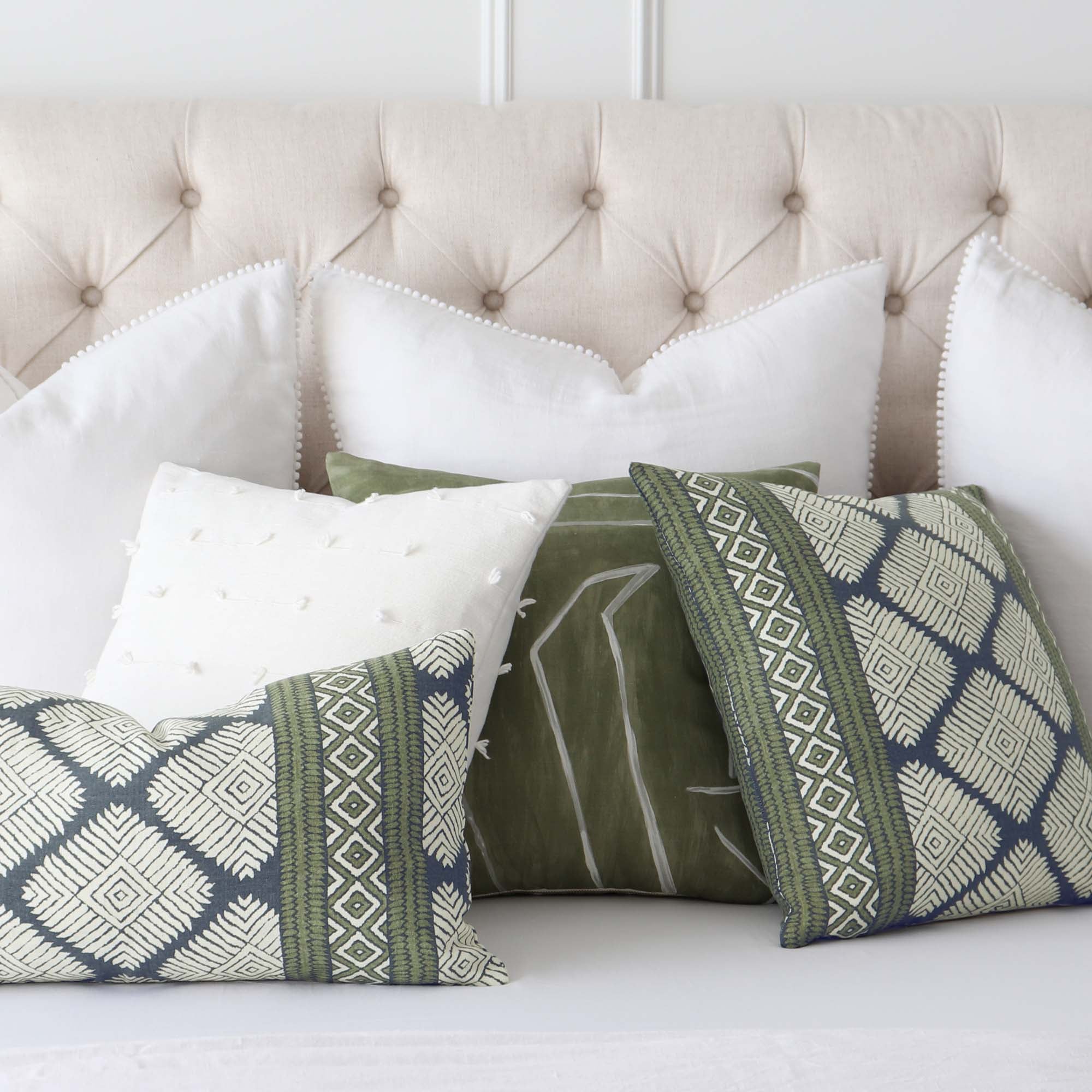 Thibaut Austin Bluestone and Green Ikat Block Print Designer Luxury Decorative Throw Pillow Cover with Matching Pillow Mix