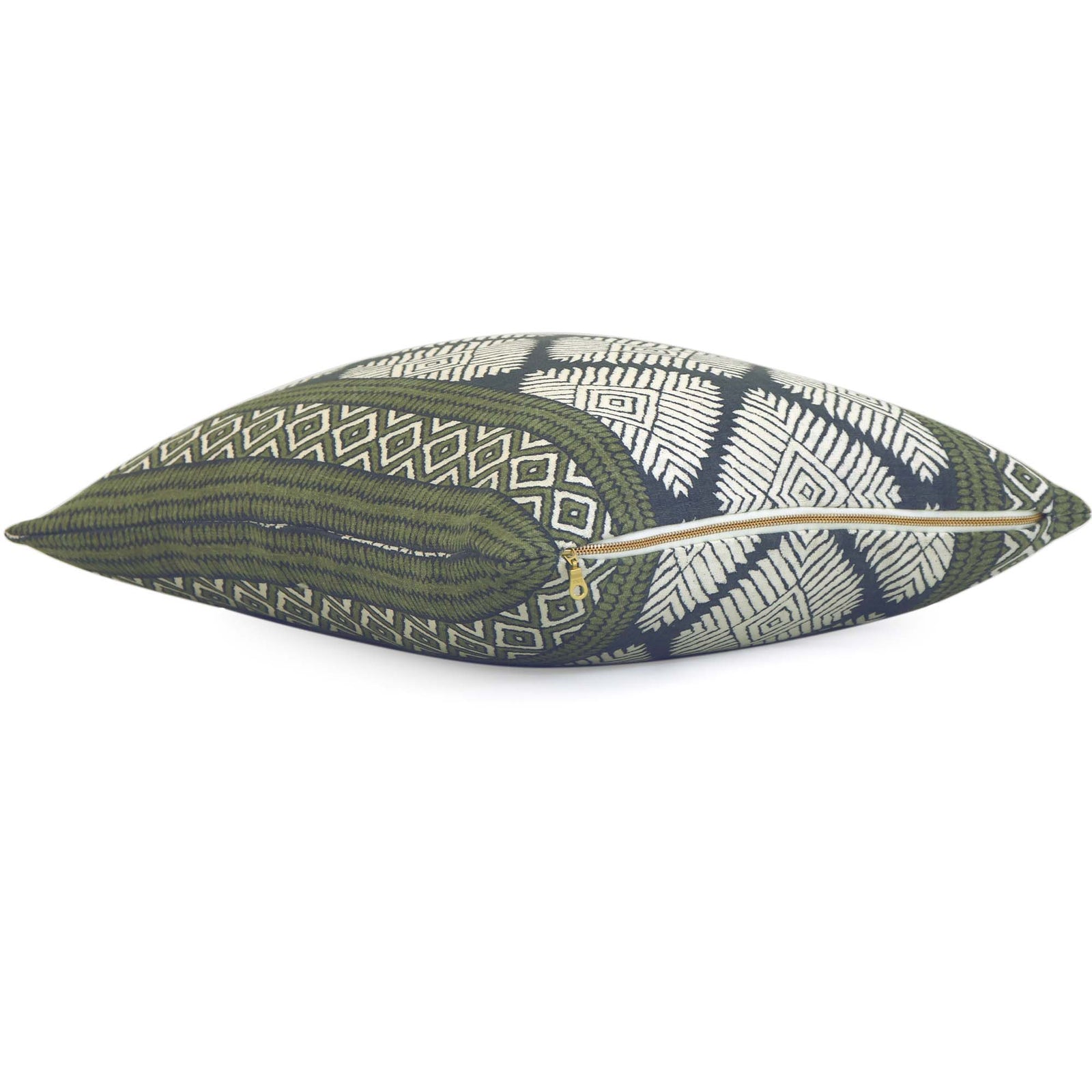 Thibaut Austin Bluestone and Green Ikat Block Print Designer Luxury Decorative Throw Pillow Cover with Exposed Brass Gold Zipper