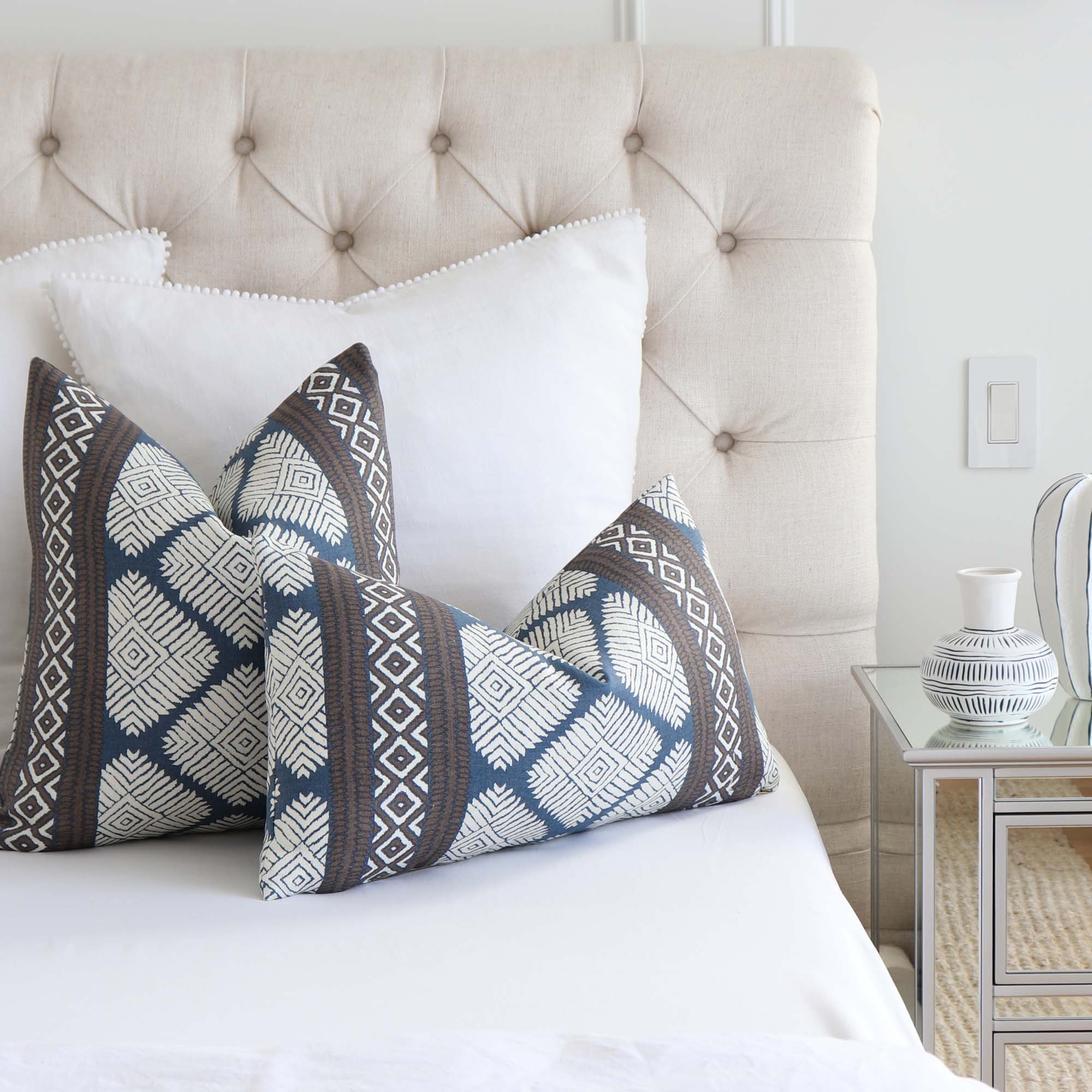 Thibaut Austin Brown and Navy Blue Block Print Designer Luxury Throw Pillow Cover
