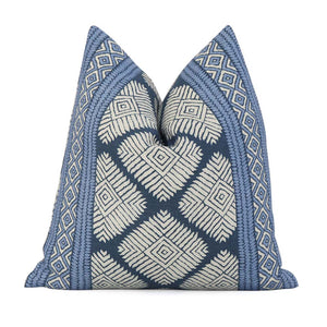 Thibaut Austin Navy Blue Block Print Geometric Designer Luxury Decorative Throw Pillow Cover