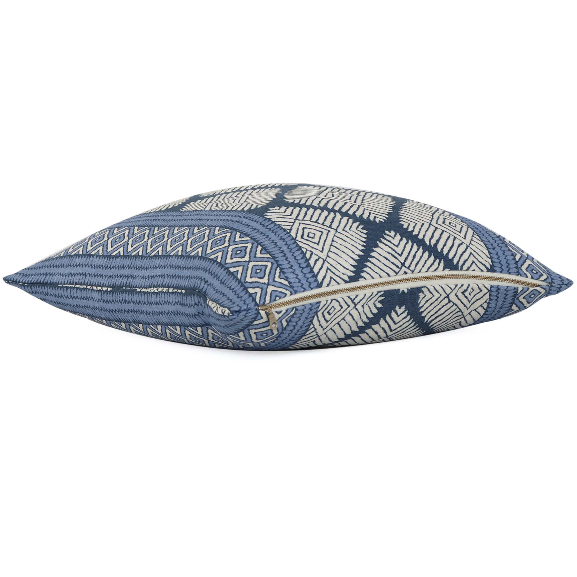 Thibaut Austin Navy Blue Block Print Geometric Designer Luxury Decorative Throw Pillow Cover with Exposed Brass Gold Zipper
