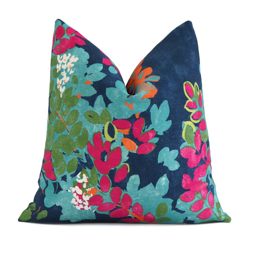 Thibaut Central Park Floral Navy and Pink Designer Luxury Throw Pillow Cover