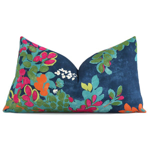 Thibaut Central Park Floral Navy and Pink Designer Luxury Lumbar Throw Pillow Cover