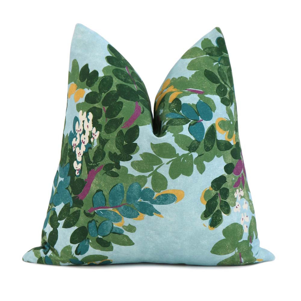 Thibaut Central Park Floral Sky Blue Designer Luxury Throw Pillow Cover