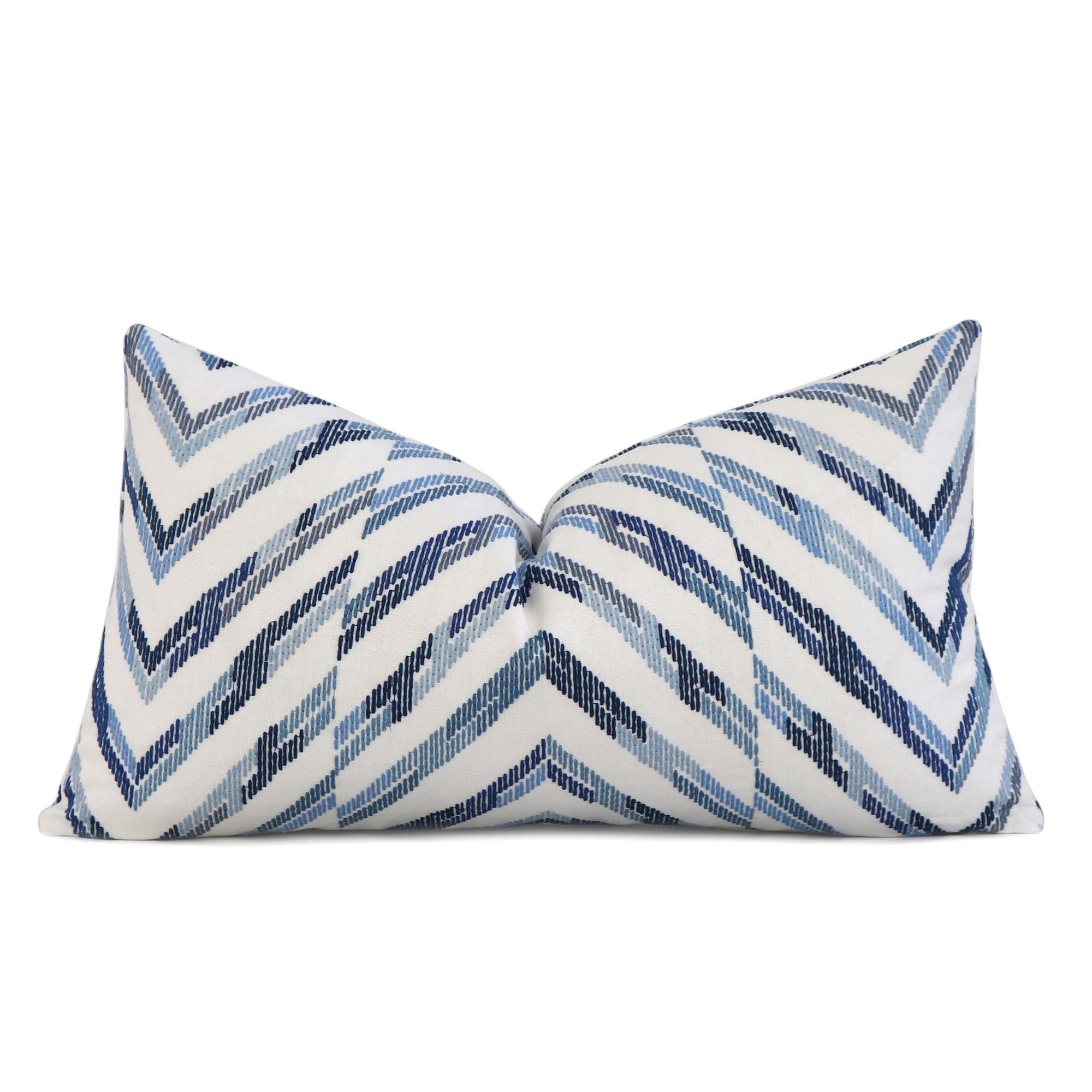 Thibaut Hamilton Embroidered Textured Blue and White Chevron Geometric Designer Luxury Lumbar Throw Pillow Cover