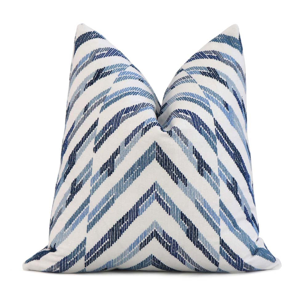Thibaut Hamilton Embroidered Textured Blue and White Chevron Geometric Designer Luxury Throw Pillow Cover