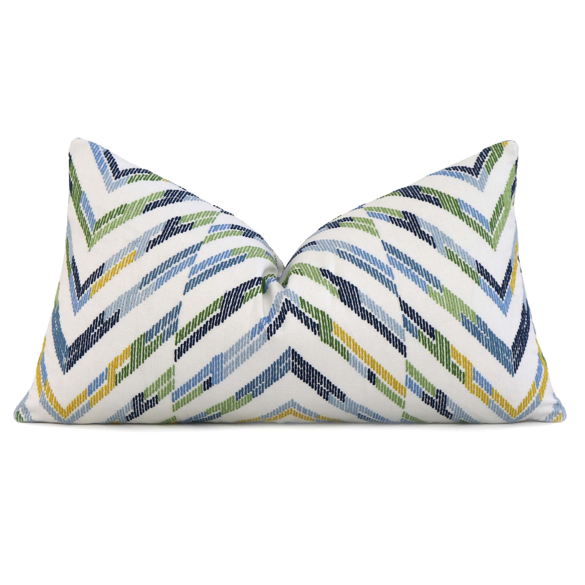 Thibaut Hamilton Textured Embroidery Geometric Blue and Yellow Designer Throw Lumbar Pillow Cover