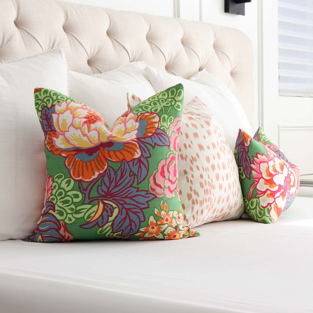 Thibaut Honshu Green Floral Designer Luxury Decorative Throw Pillow Cover in Bedroom