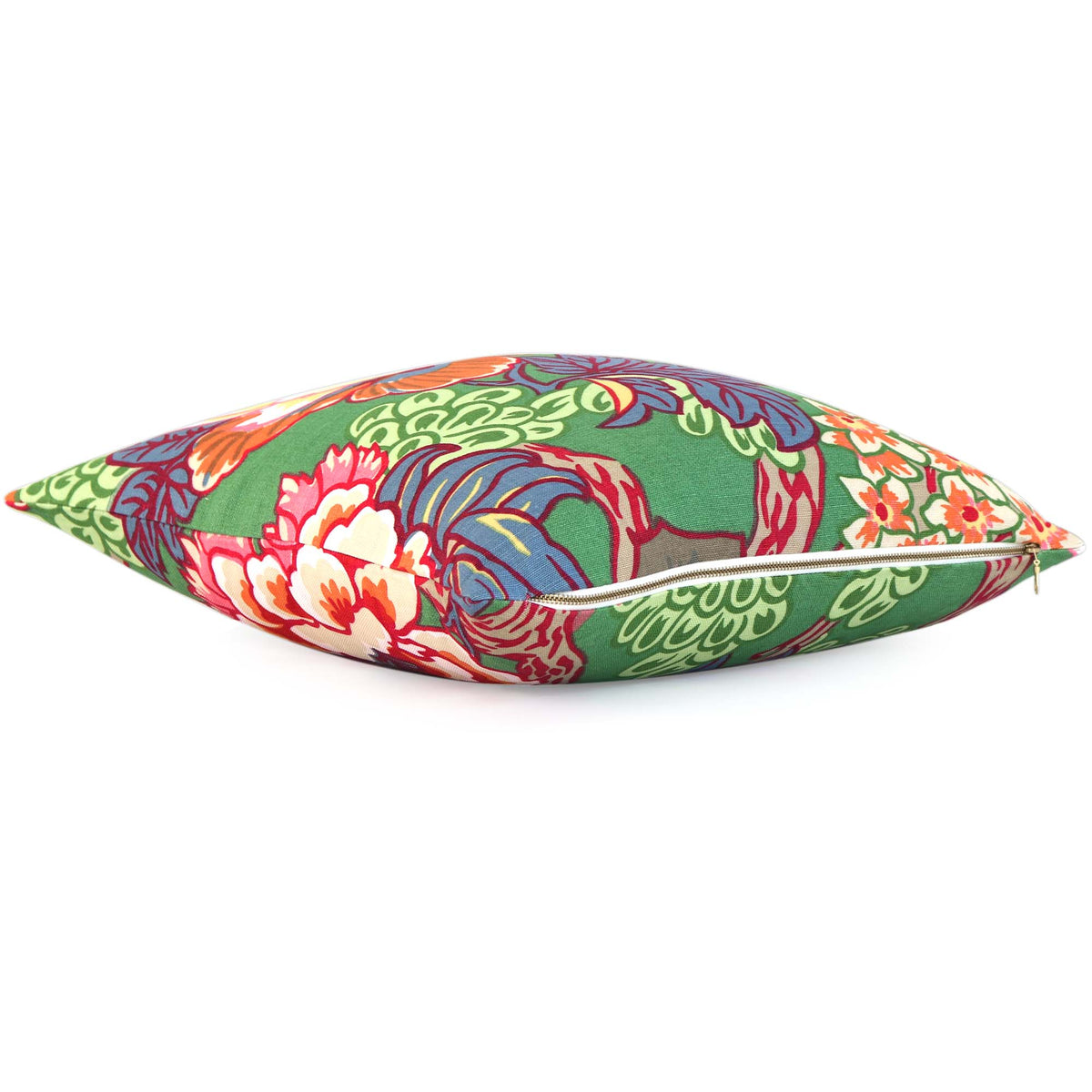 Thibaut Honshu Green Floral Designer Luxury Decorative Throw Pillow Cover with Exposed Brass Zipper