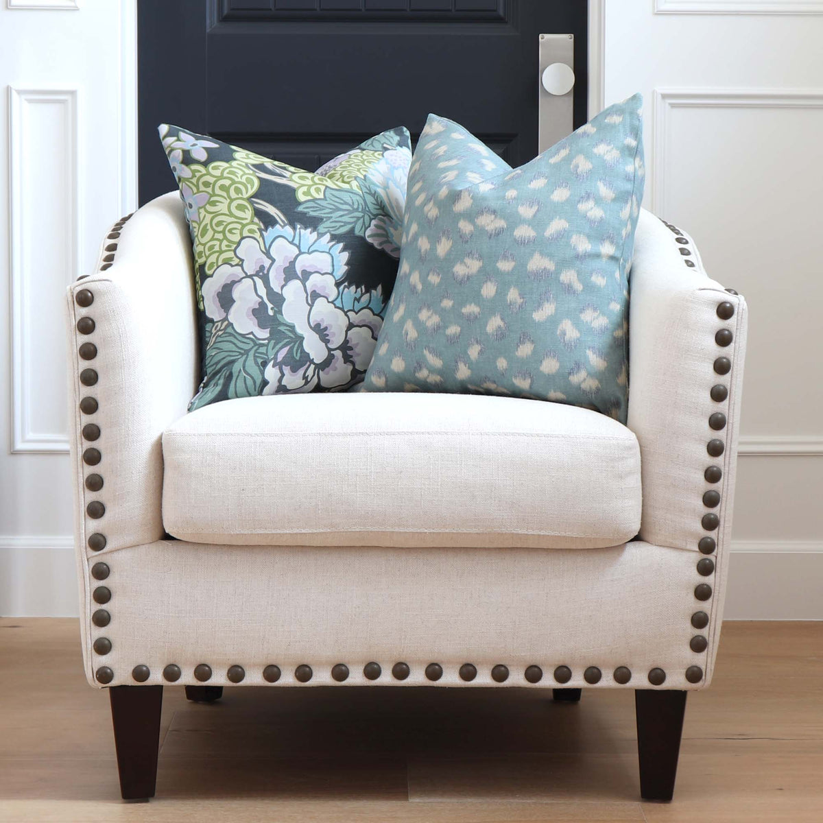 Thibaut Honshu Floral Grey Designer Decorative Throw Pillow Cover on Chair